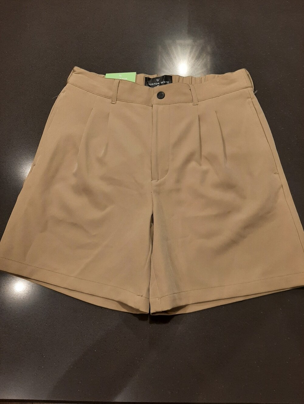 Houston White Chino Shorts Womens S Tan Pleated Wide Leg Stretch NWT